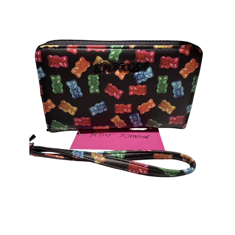 Betsey Johnson Gummy Bear Zip Around Wallet Black Multi Wristlet NWT XOKARA